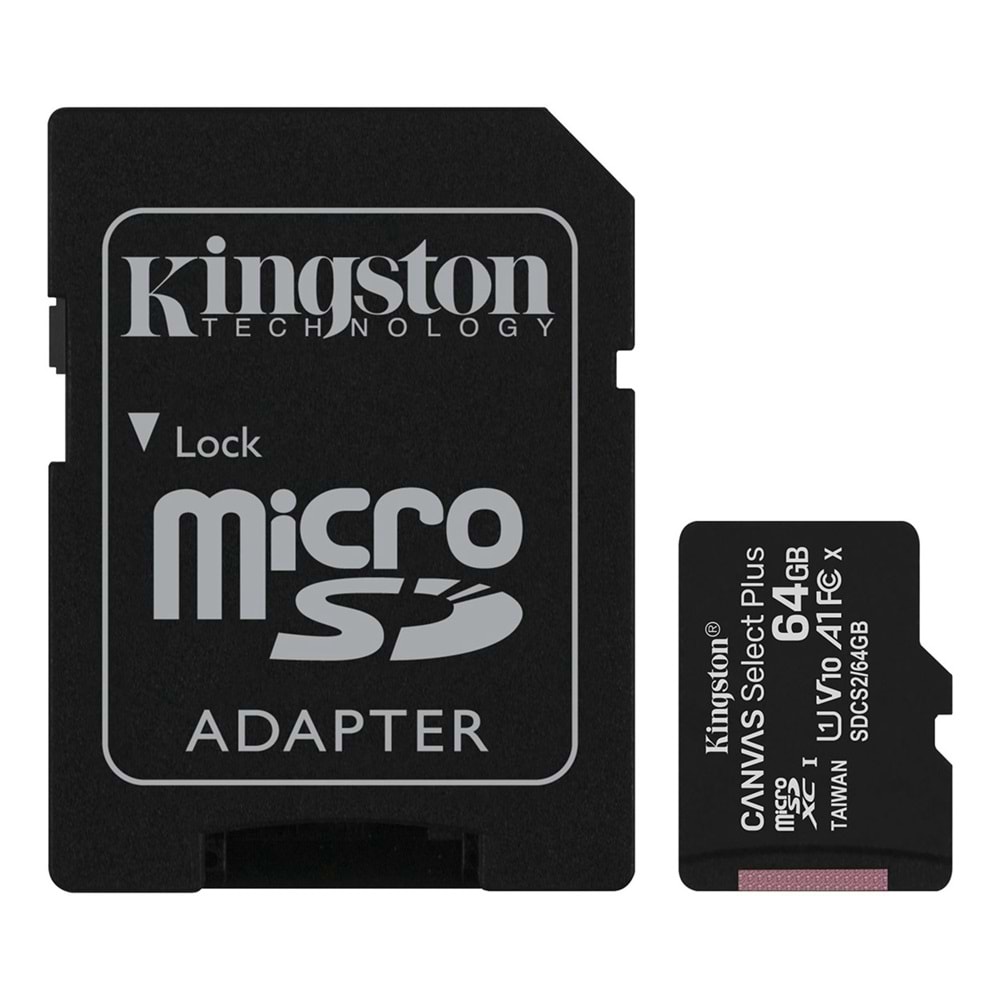KINGSTON 64GB Canvas Select Plus MicroSDXC 100R A1 C10 Card + Adapter