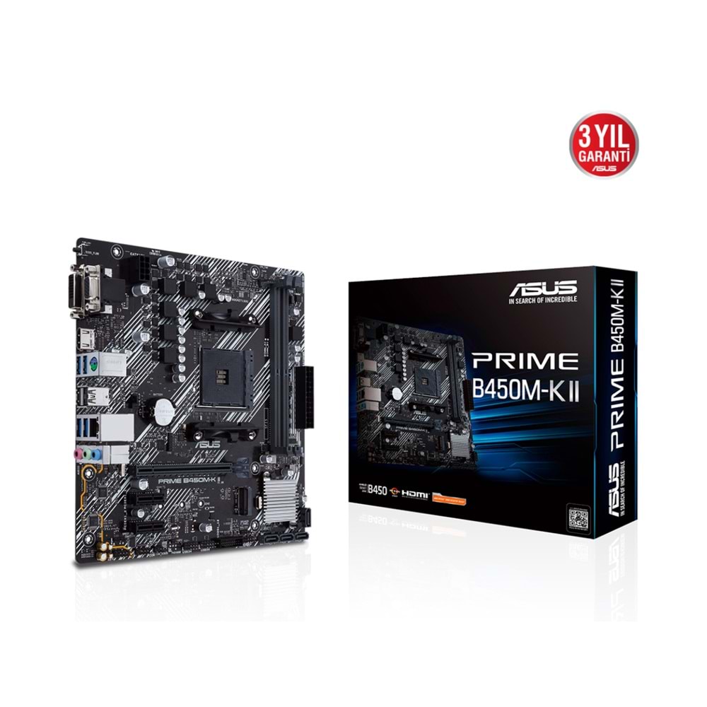 ASUS PRIME B450M-K II AMD AM4 4400MHz (OC) DDR4 VGA DVI-D HDMI M.2 mATX Anakart