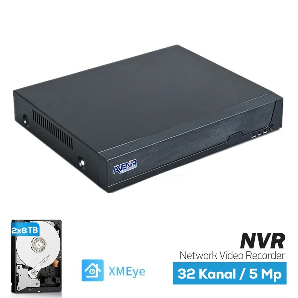 32 Kanal 5 MP’e Kadar 2×8 TB HDD NVR Kayıt Cihazı AV-NVR32