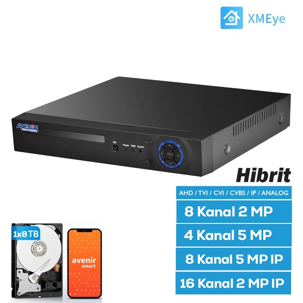 h.265 AHD DVR 8 Kanal 5 MP 5IN1 Hibrit XMEYE AV-TC08N