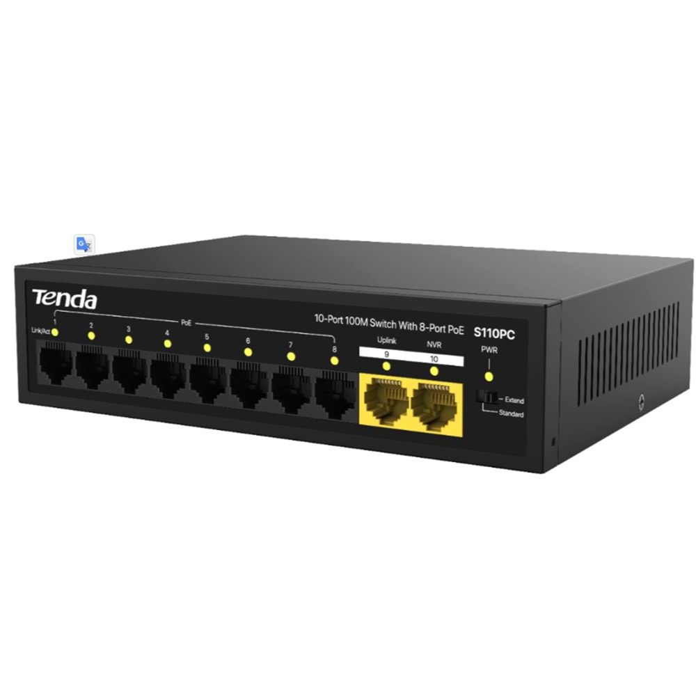 TENDA S110PC 8FE PoE Port (80W), 2FE Uplink Desktop Switch