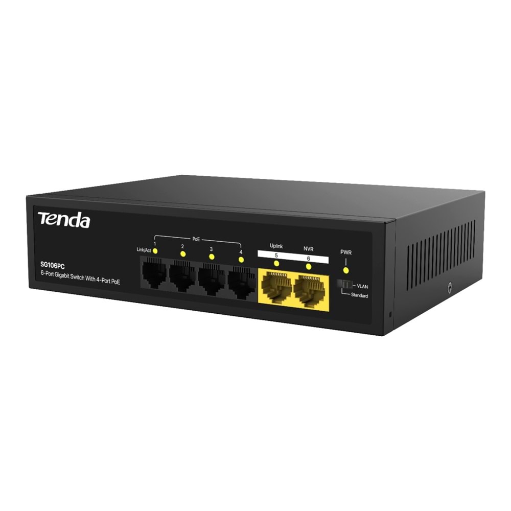 TENDA SG106PC 4GE PoE Port (55W), 2GE Uplink Desktop Switch