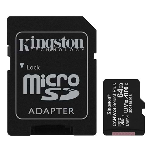 KINGSTON 64GB Canvas Select Plus MicroSDXC 100R A1 C10 Card + Adapter