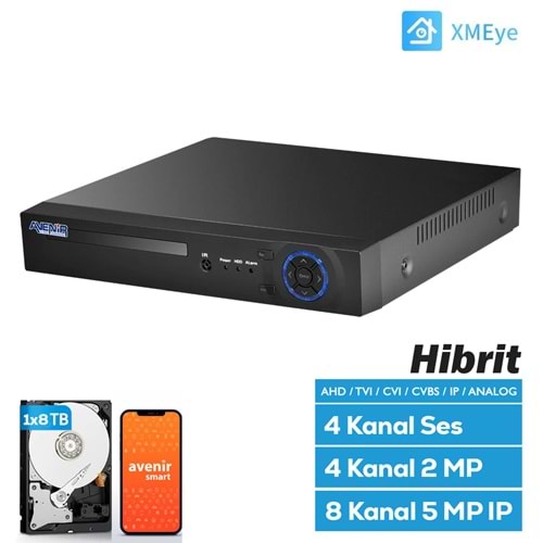 h.265 AHD DVR 4 Kanal 5 MP 5IN1 Hibrit XMEYE AV-TC04M