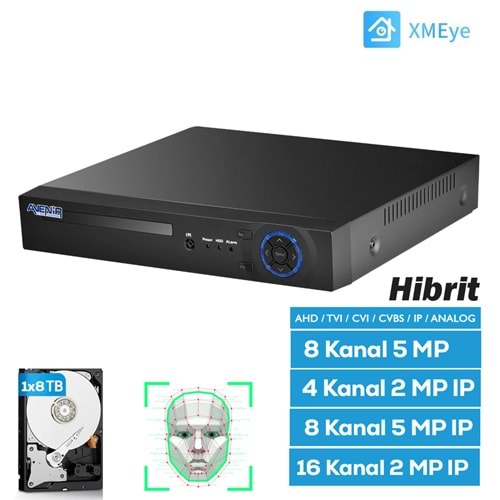 h.265 AHD DVR 8 Kanal 5 MP 5IN1 Hibrit Yüz Tanıma Özelliği AV-TC08M