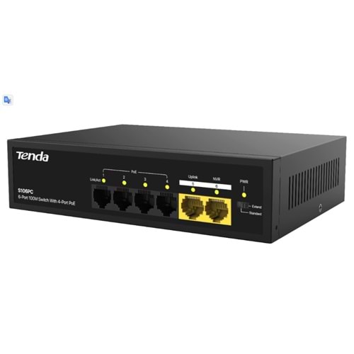 TENDA S106PC 4FE PoE Port (55W), 2FE Uplink Desktop Switch